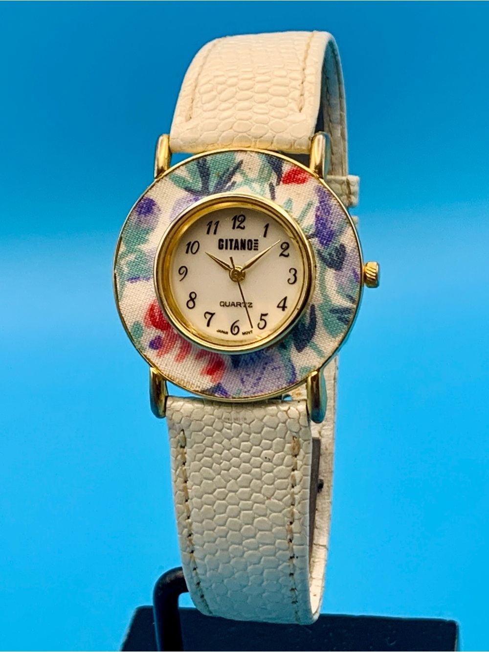 GITANO Women’s Vintage Quartz Wristwatch Japan Movt Leather Strap Works New Batt